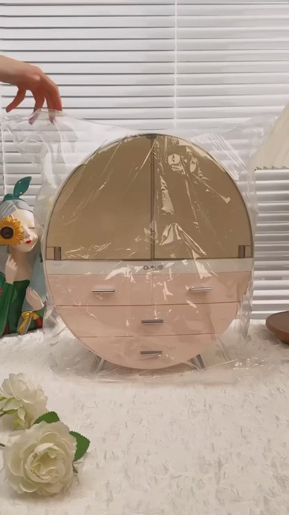 Elegant Circular Cosmetic Organizer with Drawers – Stylish Storage for Skincare and Beauty Products